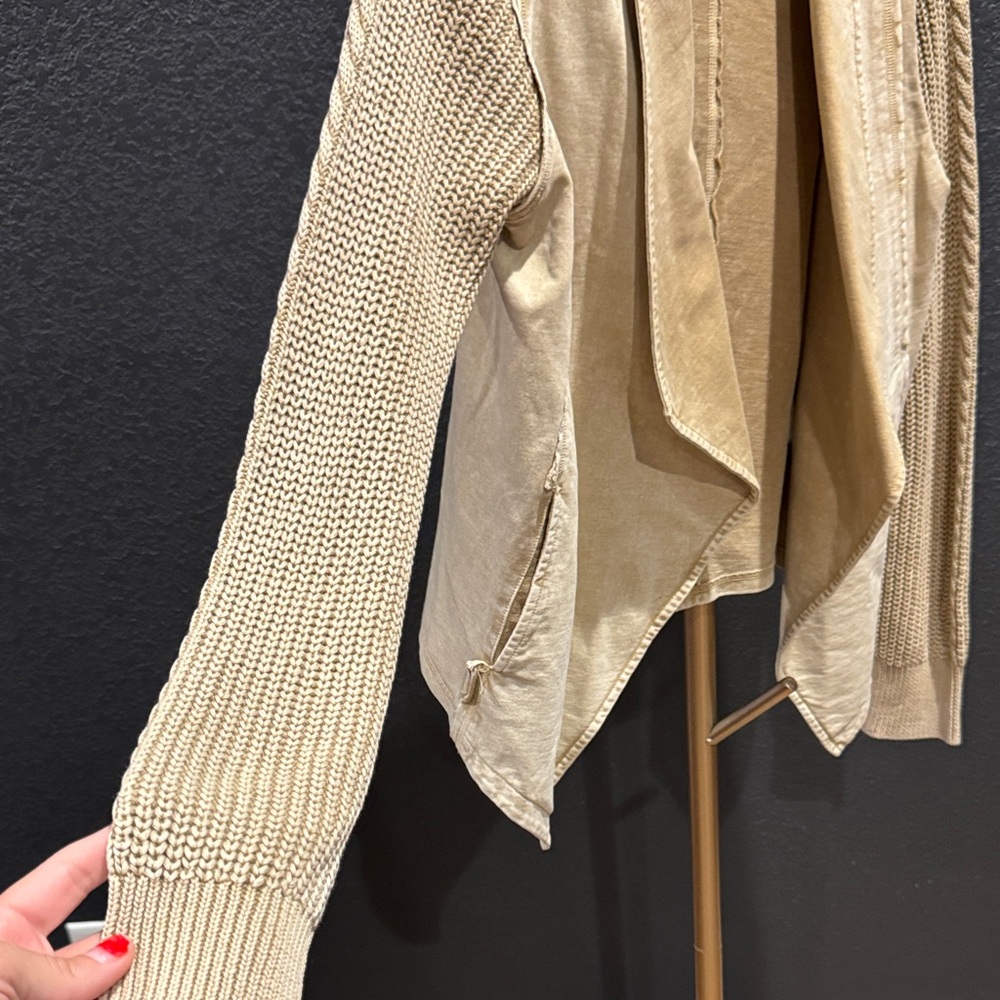Natural Reflections Beige Knit Sleeve Cardigan Jacket Women’s Small - Picture 3 of 9